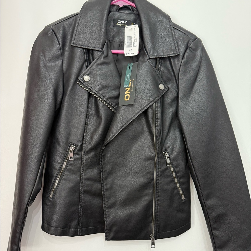ONLY Women's Black Faux Leather Jacket